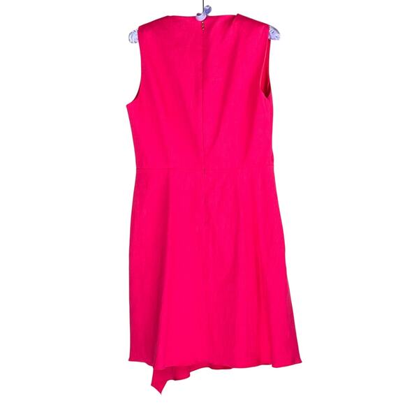 Elie Tahari Womens Isa Asymmetric Ruffle Dress Size L Linen Fuchsia - Picture 4 of 10
